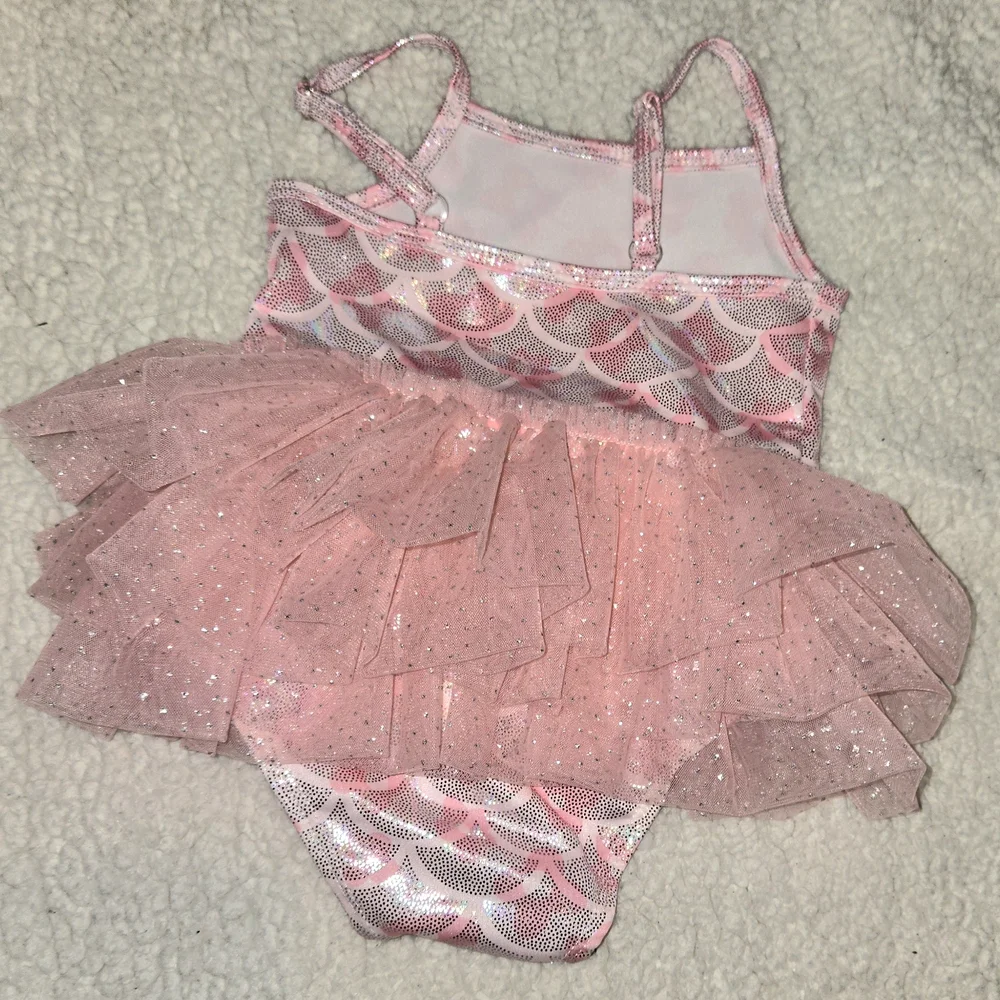 Sparkling Pink Baby Girl Swim One Piece with Tutu Silver Sparkles Milediiy 3-6mo